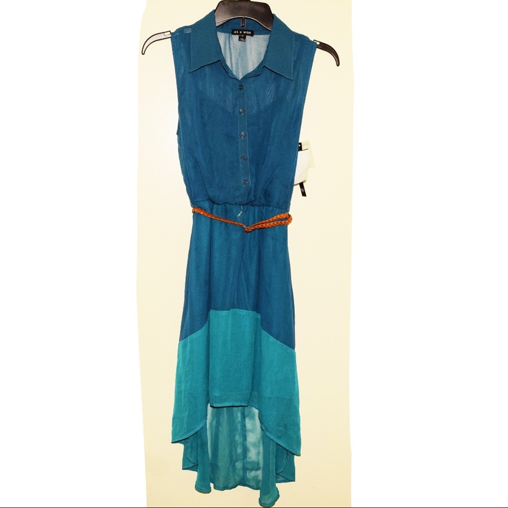 NWT Blue and green high-low button up dress